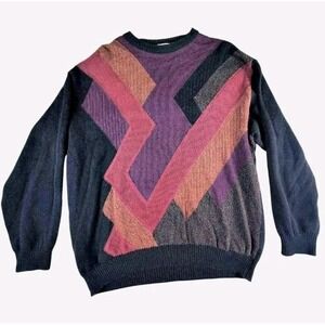 St. Croix Vintage Men's Wool Blend Geometric Colorful 80s 90s Sweater Size XL